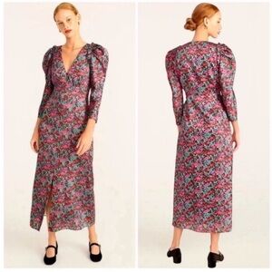 J. Crew Collection Drapey Puff Sleeve Midi Dress Ratti Floral NWT